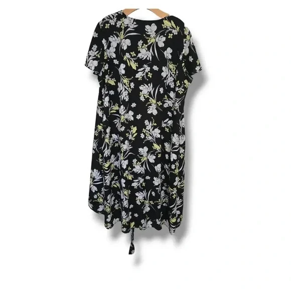 Worthington JCPenney Women's black floral short sleeves wrap dress xl - Picture 4 of 8